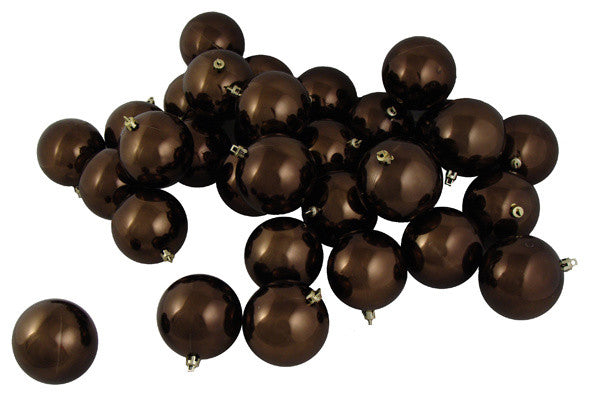 32Ct Shiny Chocolate Brown Shatterproof Christmas Ball Ornaments, 3.25"