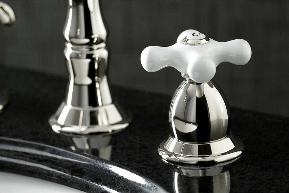 Kingston Brass Widespread Bathroom Faucet With Brass Pop-Up, Polished Nickel