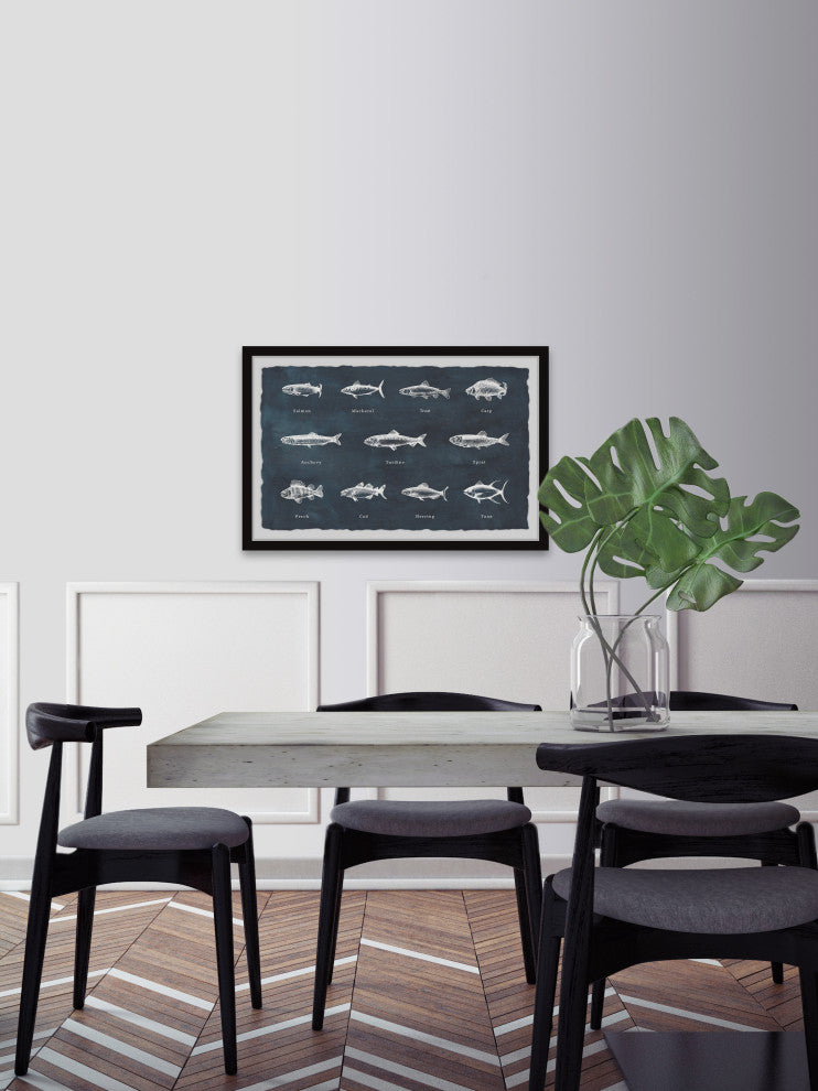 "Deep-Sea Fishes in Blue" Framed Painting Print, 12x8