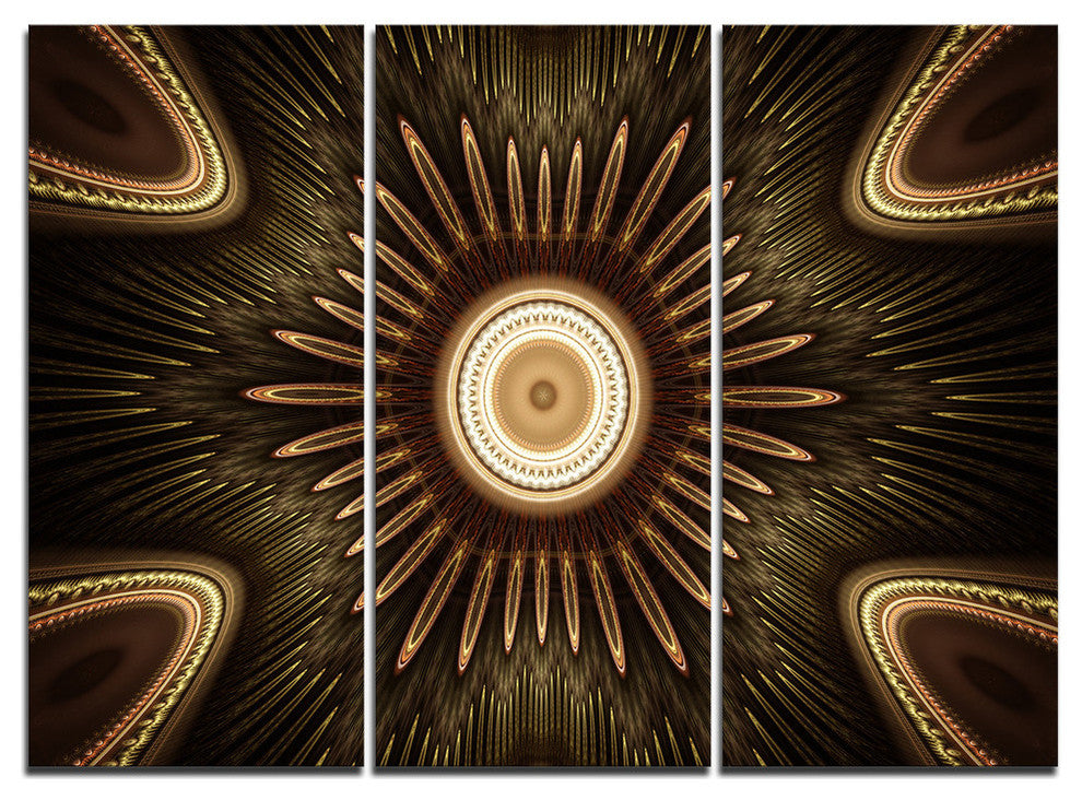 "White Brown Rounded Fractal Flower" Metal Wall Art, 3 Panels, 36"x28"