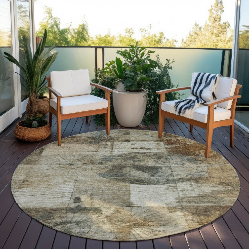 Machine Washable Indoor/Outdoor Chantille ACN1905 Taupe 8' x 8' Round Rug