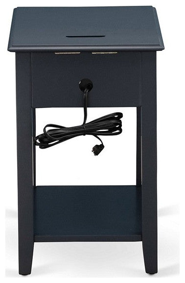 Mid Century Night Stand For Bedroom, 1 Wooden Drawer, Navy Blue Finish