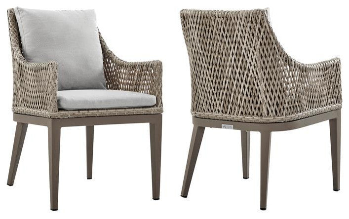 Grenada Outdoor Wicker and Aluminum Gray and Beige Dining Chair Set of 2