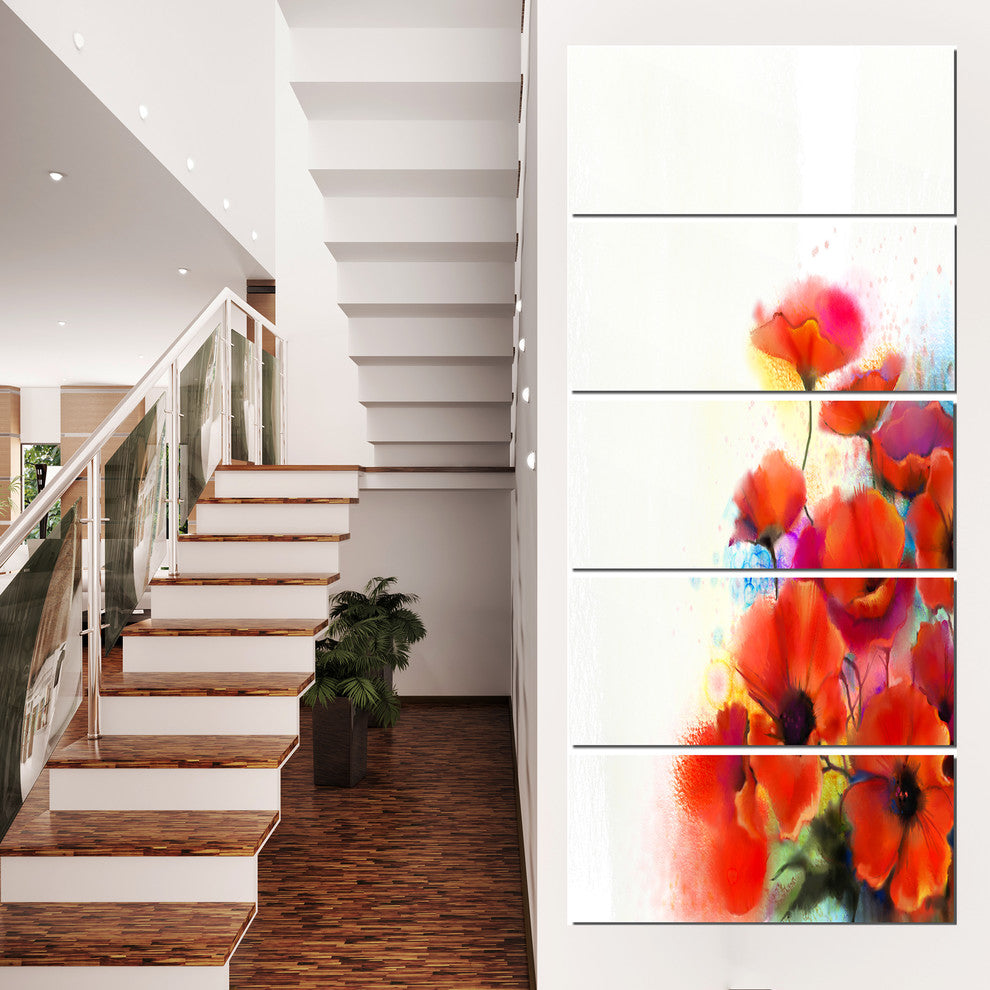 "Bunch of Watercolor Poppy Flowers" Flower Wall Art, 5 Panels, 28"x60"