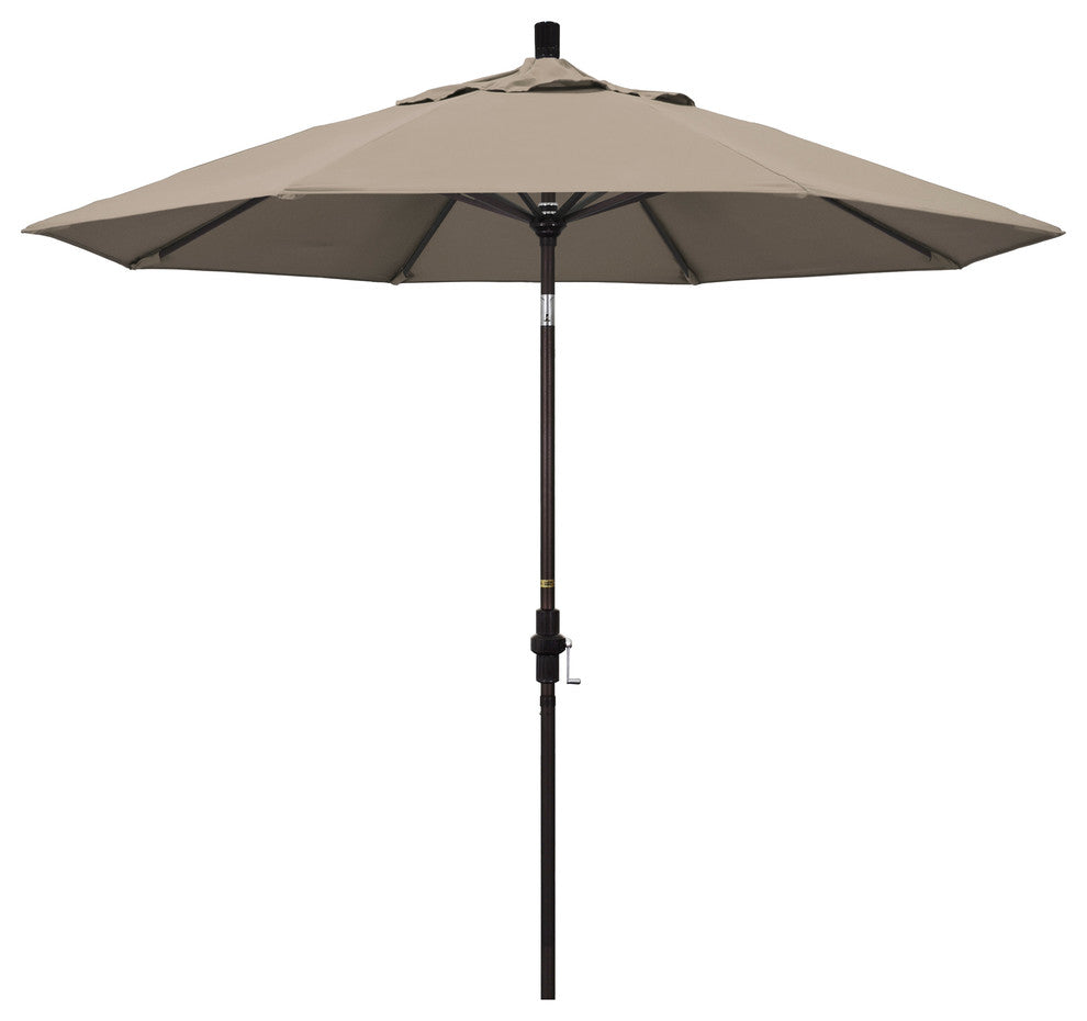 9' Bronze Collar Tilt Crank Aluminum Umbrella, Taupe Pacifica