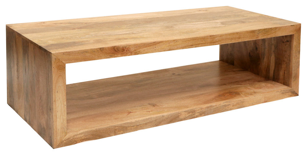 Keli 58" Mango Wood Coffee Table Open Cube 1 Shelf Natural Brown