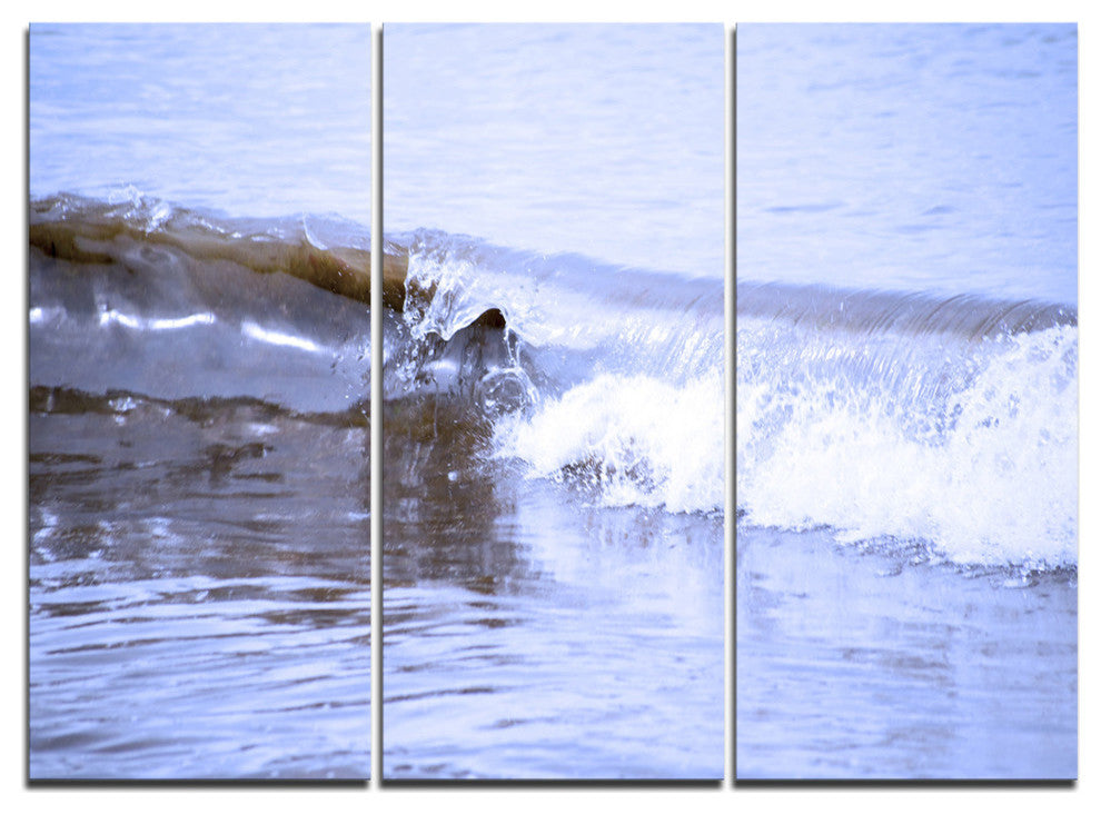 "Crisp Blue Waves Splashing Beach" Metal Wall Art, 3 Panels, 36"x28"
