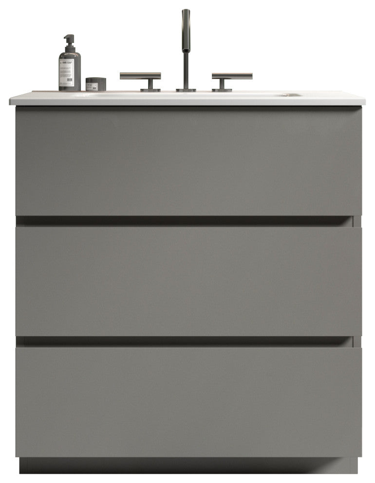 Freestanding Bathroom Vanity Set with White Ceramic Sink Basin, Gray, 30"