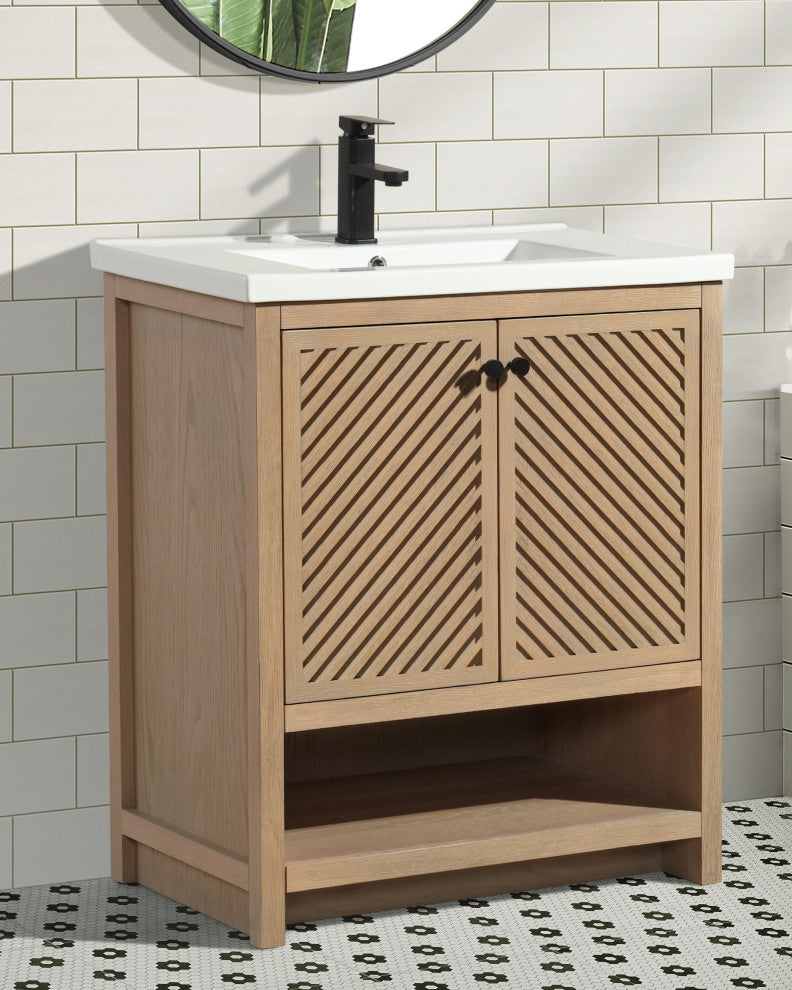 Selena Bathroom Vanity, Oak, 30", Single Sink, Freestanding