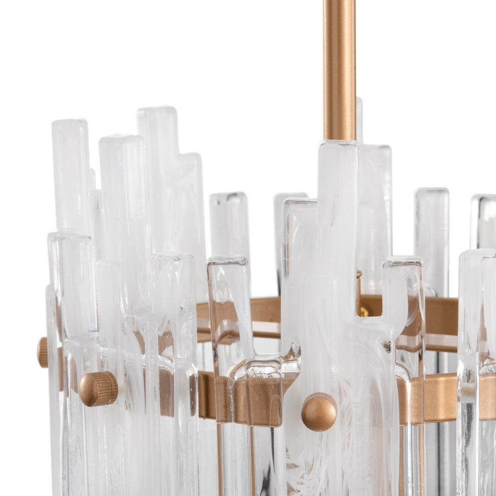 Eva 1 Light Clear Glass Bars Drum Chandelier, Shiny Bronze Finish