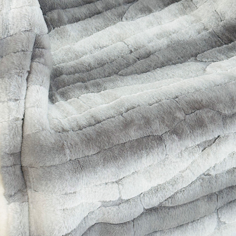 Plutus Gray Silver Furever Faux Fur Throw Blanket, 96"L x 110"W Queen