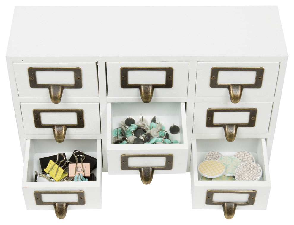 Desktop Organizer Wood Apothecary Drawer Set, White