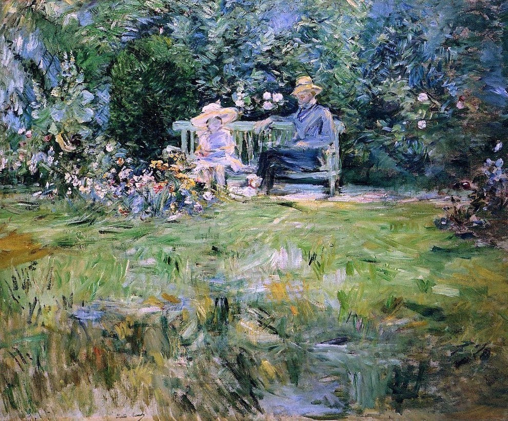 Berthe Morisot a Lesson in the Garden Premium Canvas Print