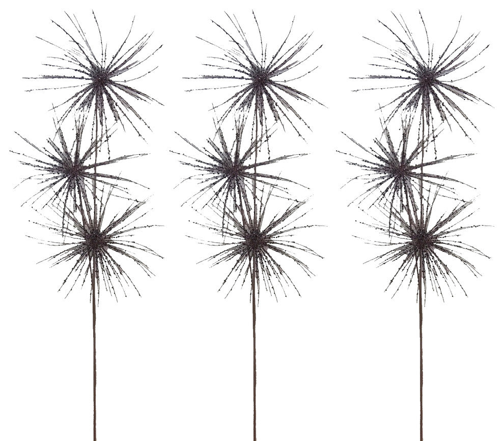 3 Pieces 40" Glitter Star Burst Christmas Spray, Chocolate