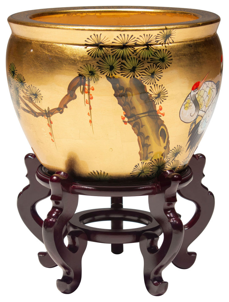 16" Gold Lacquer Fishbowl Cranes