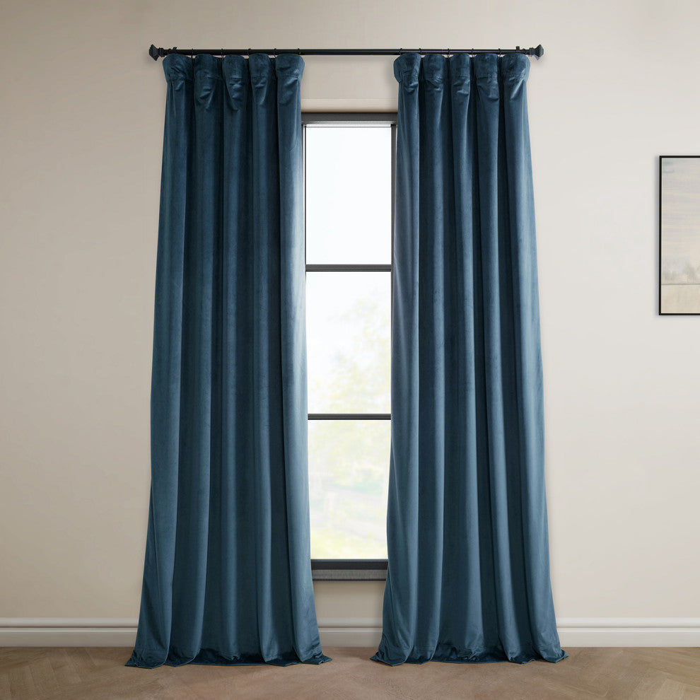 Heritage Plush Velvet Curtain Single Panel, Avalon Blue, 50"x108"