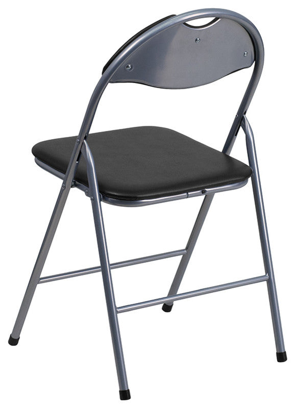 HERCULES Series Black Vinyl Metal Folding Chair With Carrying Handle, Set of 4