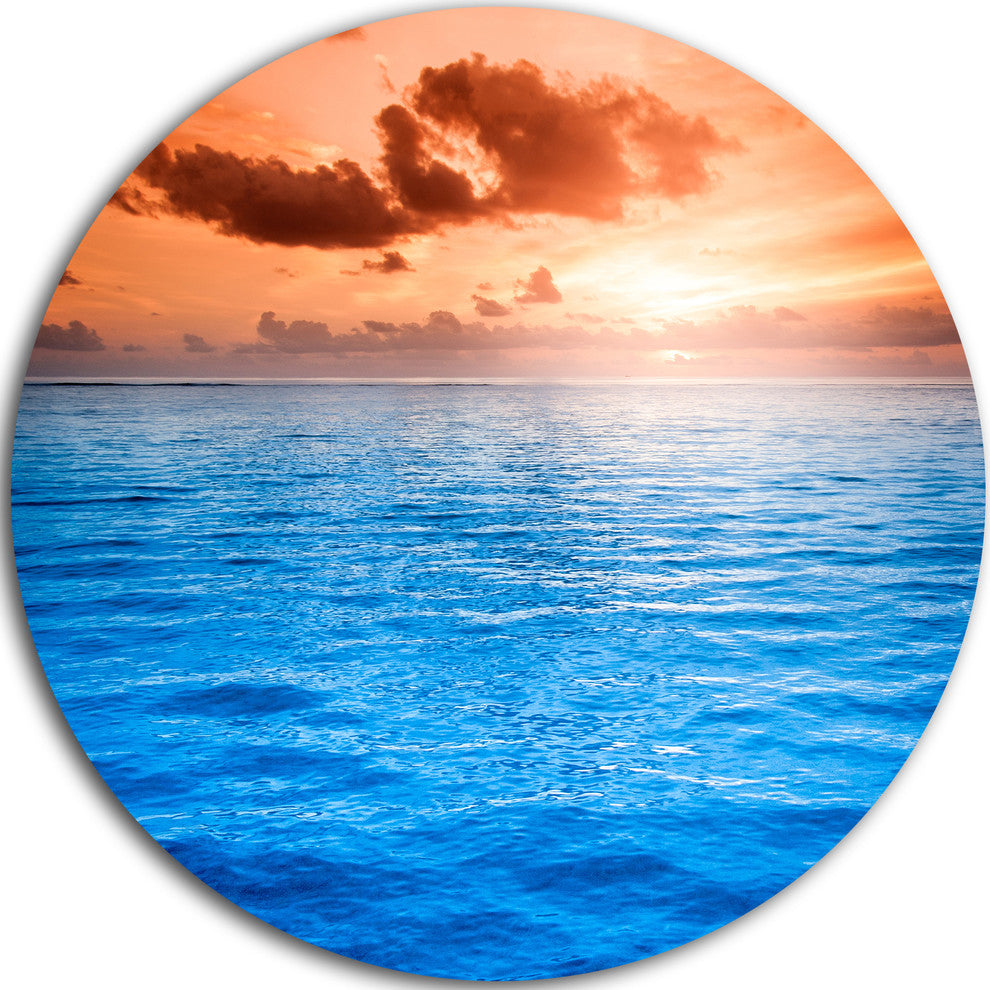 Brilliant Blue Waters Under Sunset, Seashore Round Metal Wall Art, 36"