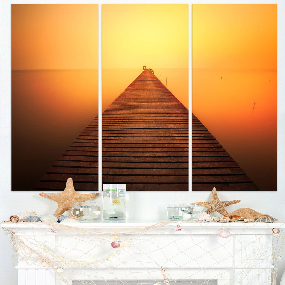 "Old Wooden Bridge into Infinity Sea" Sea PierMetal Wall Art, 3 Panels, 36"x28"