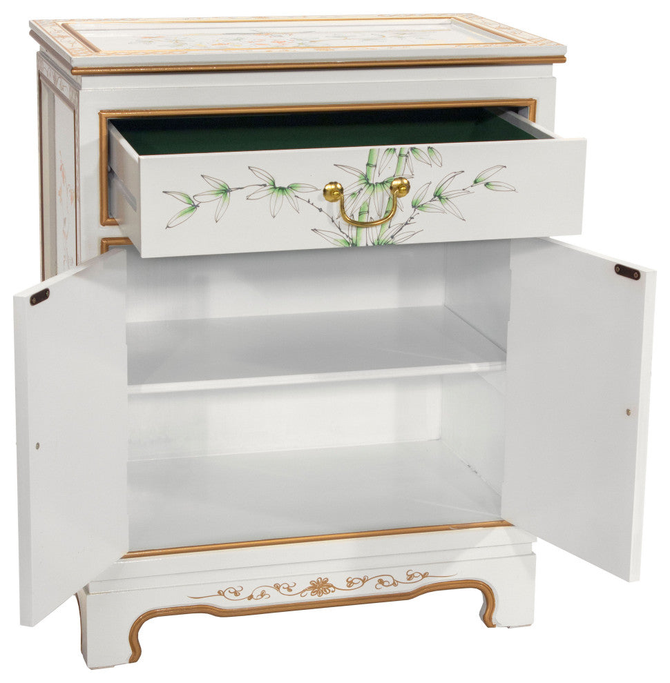 White Lacquer Cabinet Birds and Flowers