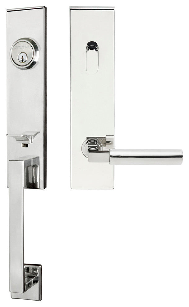 Aurora Lever, Tubular Entry Handleset, RHR, Polished Stainless Steel