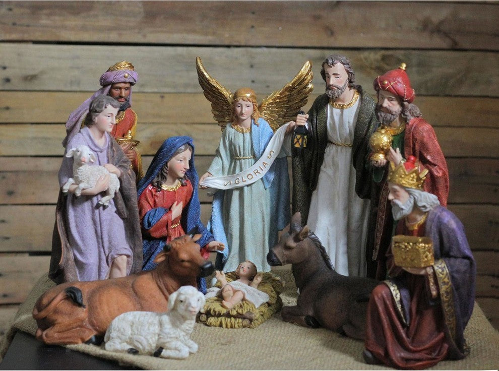11-Piece Serene Christmas Nativity Figure Set With Gold Colored Accents 12"