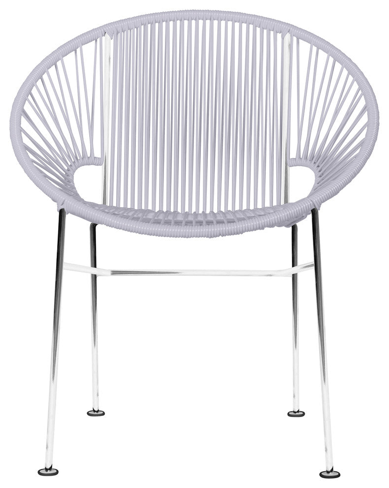 Concha Indoor/Outdoor Handmade Dining Chair, Clear Weave, Chrome Frame