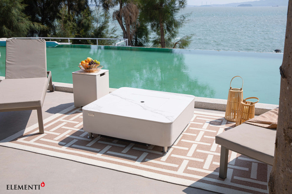 Annecy Square Marble Porcelain Top Natural Gas Fire Table by Elementi Fire