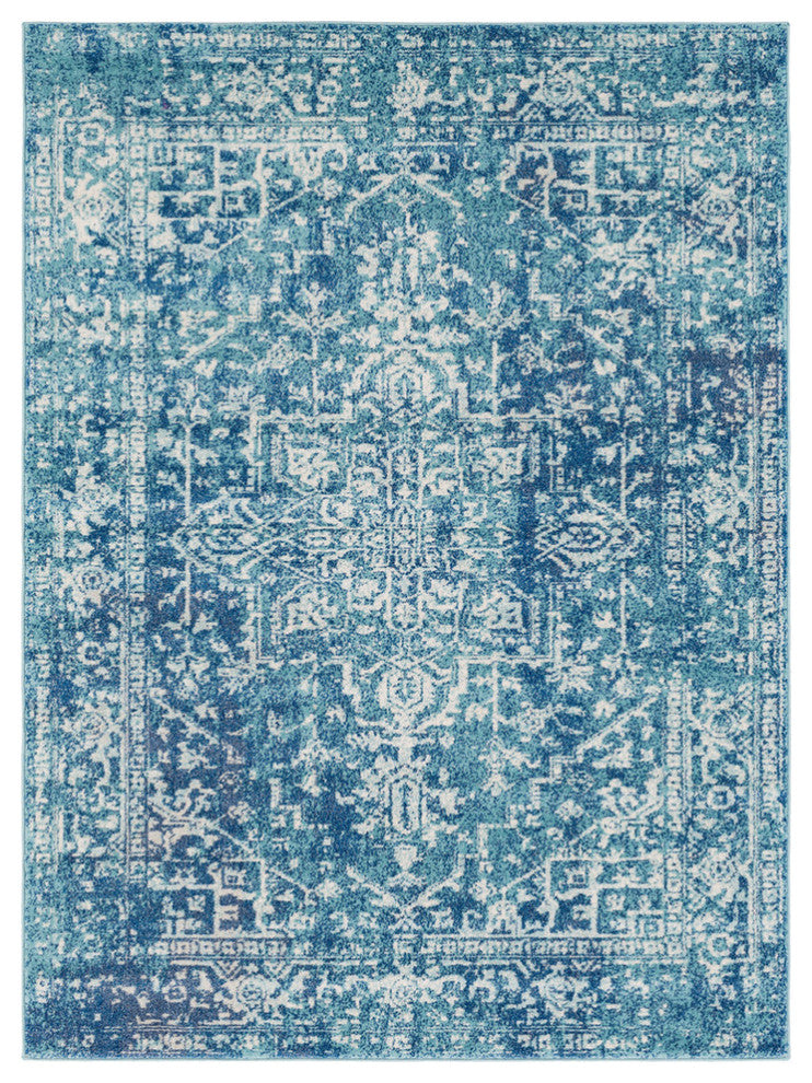 Harput Traditional Teal, Dark Blue Area Rug, 7'10"x10'3"