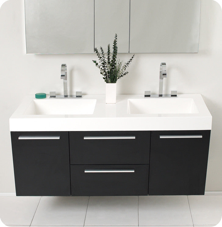 Opulento Black Modern Double Sink Bathroom Vanity, Faucet FFT3076BN