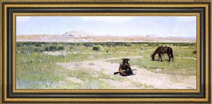 Henry F Farney Rest in the Desert Framed Premium Canvas Print, 14"x28"