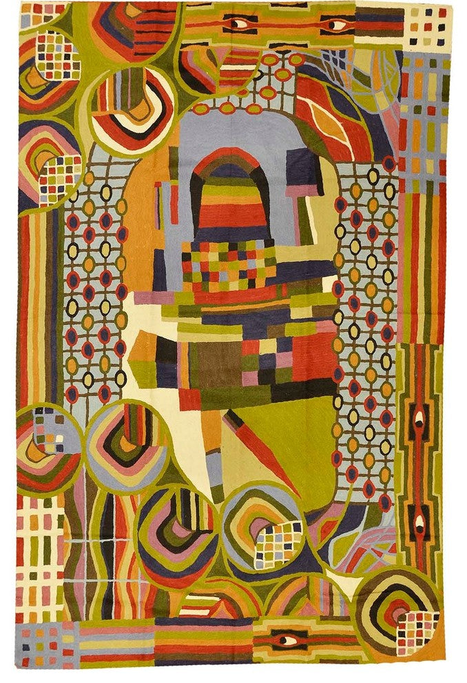 Hundertwasser Wool Rug / Wall Tapestry Hand Embroidered 6ft x 4ft