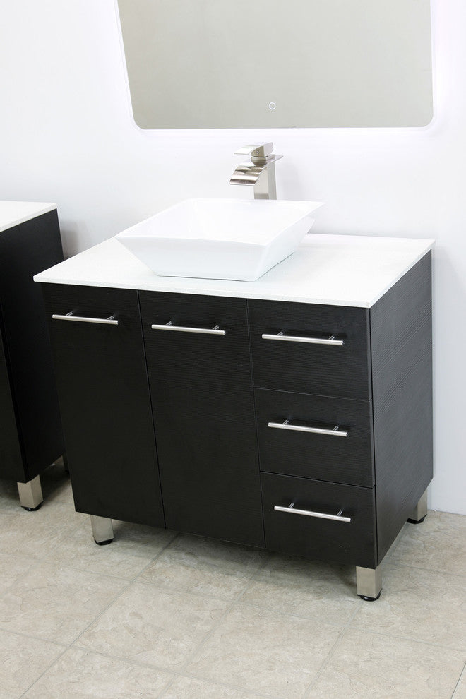 Windbay 48" Free Standing Vanity, Black, White Stone Flat Countertop