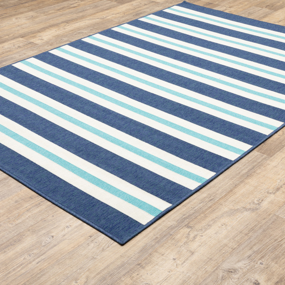 Madelina Stripe Blue and Ivory Indoor or Outdoor Area Rug, 5'3"x7'6"