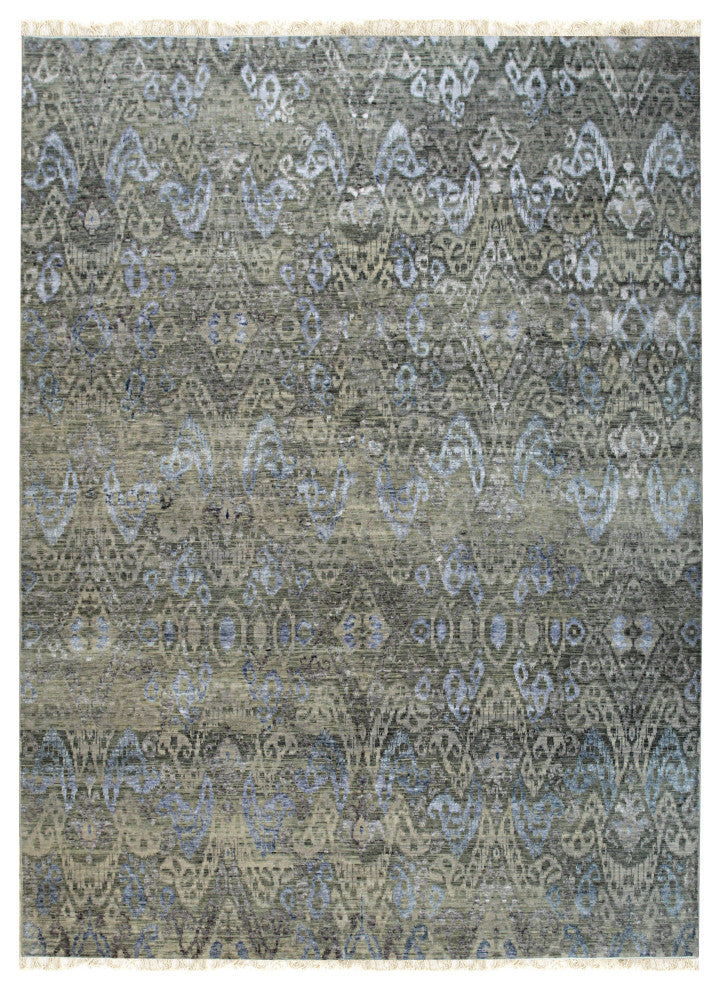 Green Transitional All Over Modern Indian Hand Knotted Area Rug