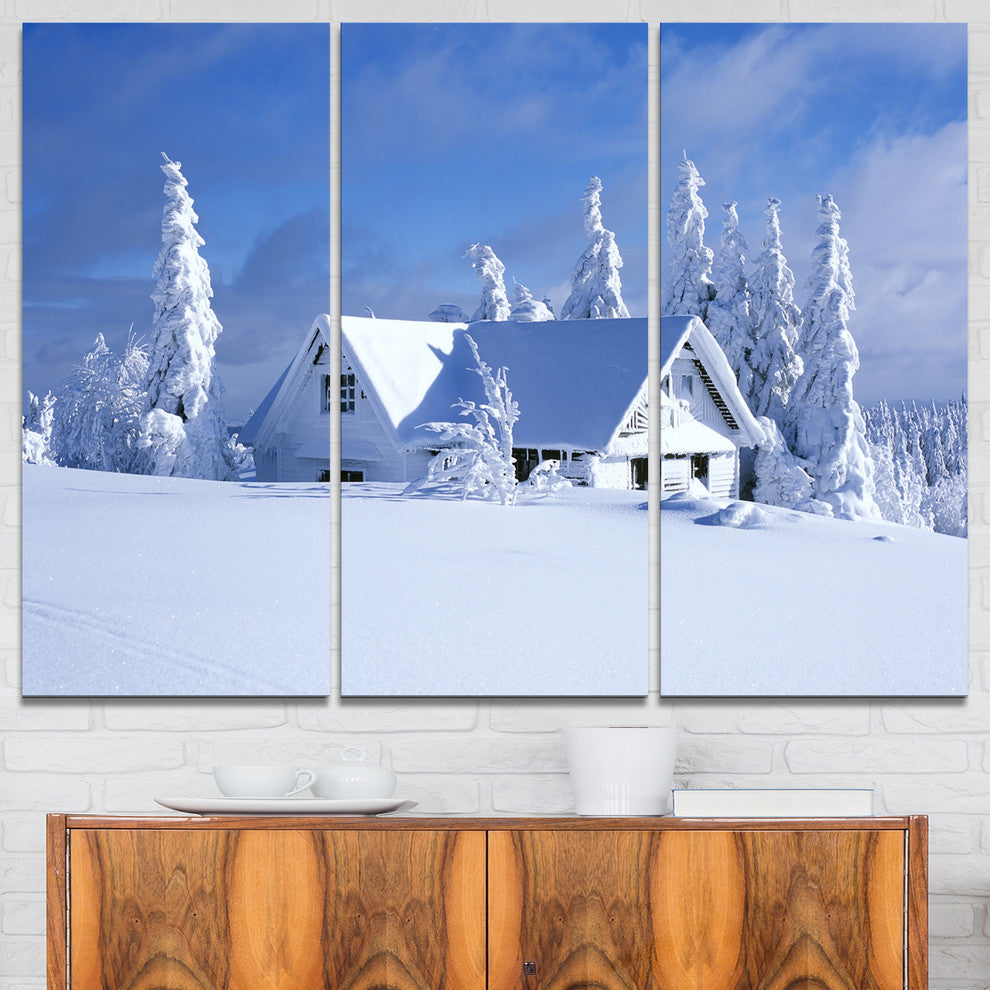 "Orlicke Hory Cottage in Winter" Photo Canvas Print, 3 Panels, 36"x28"