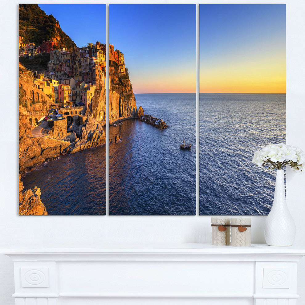 "Manarola Village Beach Panorama" Metal Wall Art, 3 Panels, 36"x28"