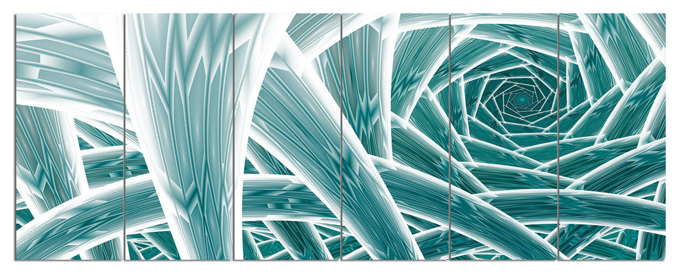 Blue Fractal Endless Tunnel, Abstract Canvas Art Print, 70"x28", 6 Panels
