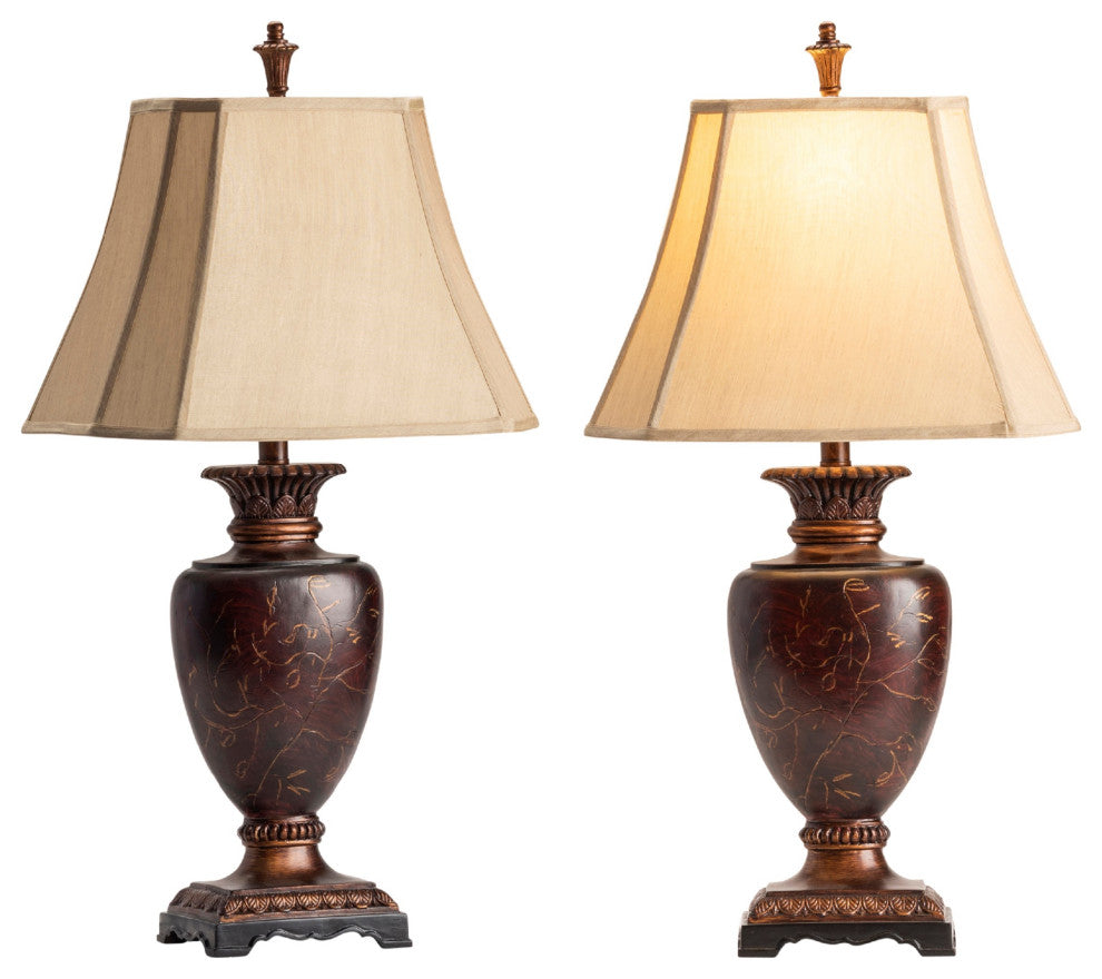 Clayton Hand Painted Table Lamp Garnet Red Finish, Set of 2