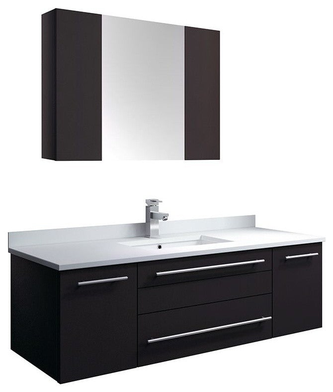 Fresca Lucera 48" Wall Hung Bathroom Vanity w/ Medicine Cabinet, Espresso, Under
