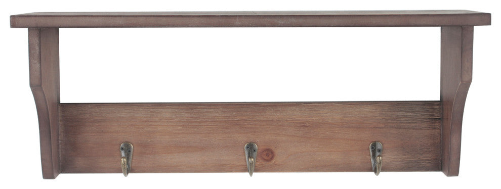 Wooden Wall Mounted Shelf With Hooks