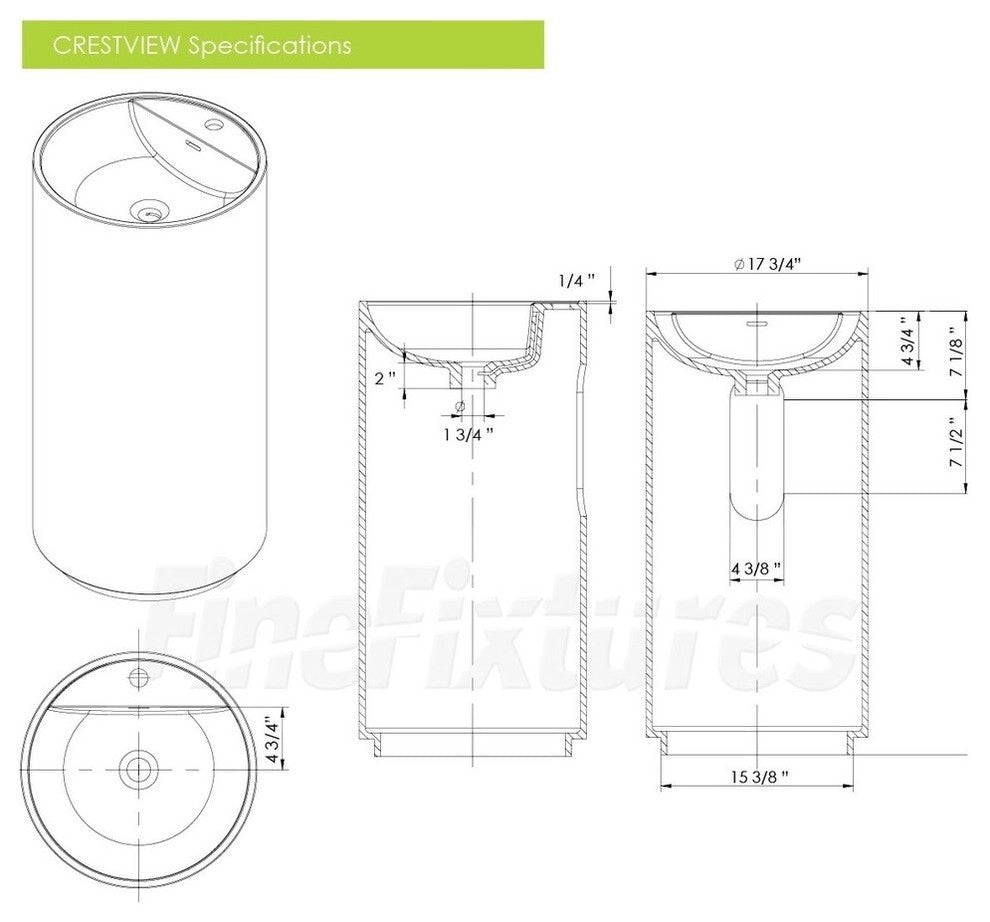 Fine Fixtures Crestview Pedestal, Pure White