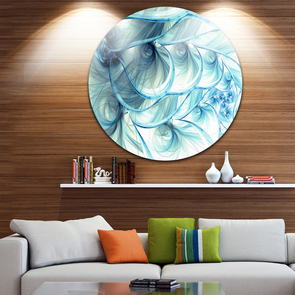 Light Blue Fractal Flower Soft Pattern, Floral Round Wall Art, 23"