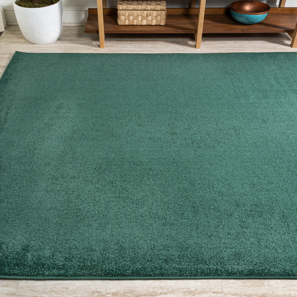 Haze Solid Low-Pile Runner Rug, Emerald, 9 X 12
