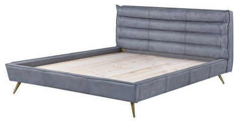 Alexa Top Grain Leather Platform Bed, Gray, King