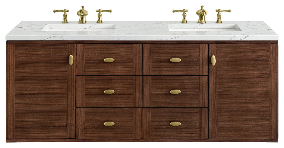 Amberly 30" Single Vanity, Mid-Century Walnut, 60", Ethereal Noctis, Three-Hole
