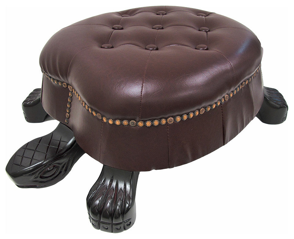 Elegant Walnut Finish Turtle Ottoman Foot Stool