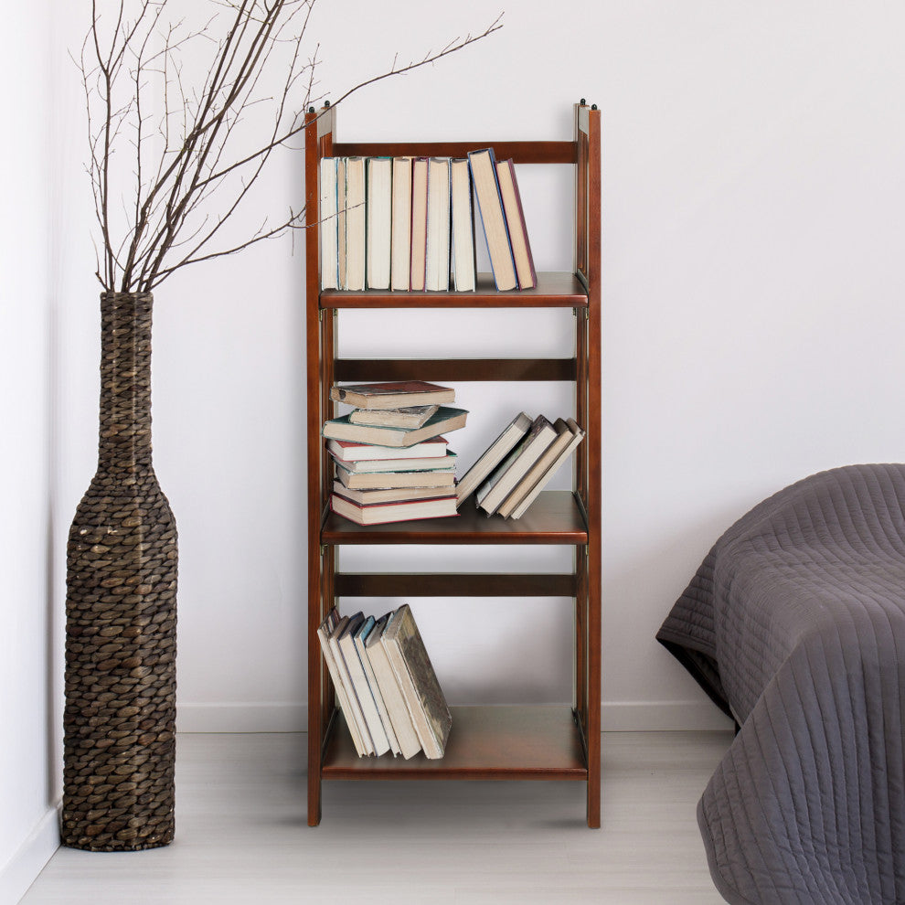 3-Shelf Folding Bookcase 14" Wide, Walnut