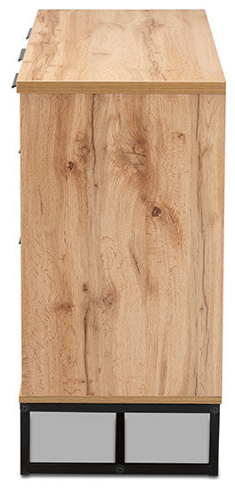 Reid Modern Industrial Oak Wood and Black Metal 3-Drawer Sideboard Buffet