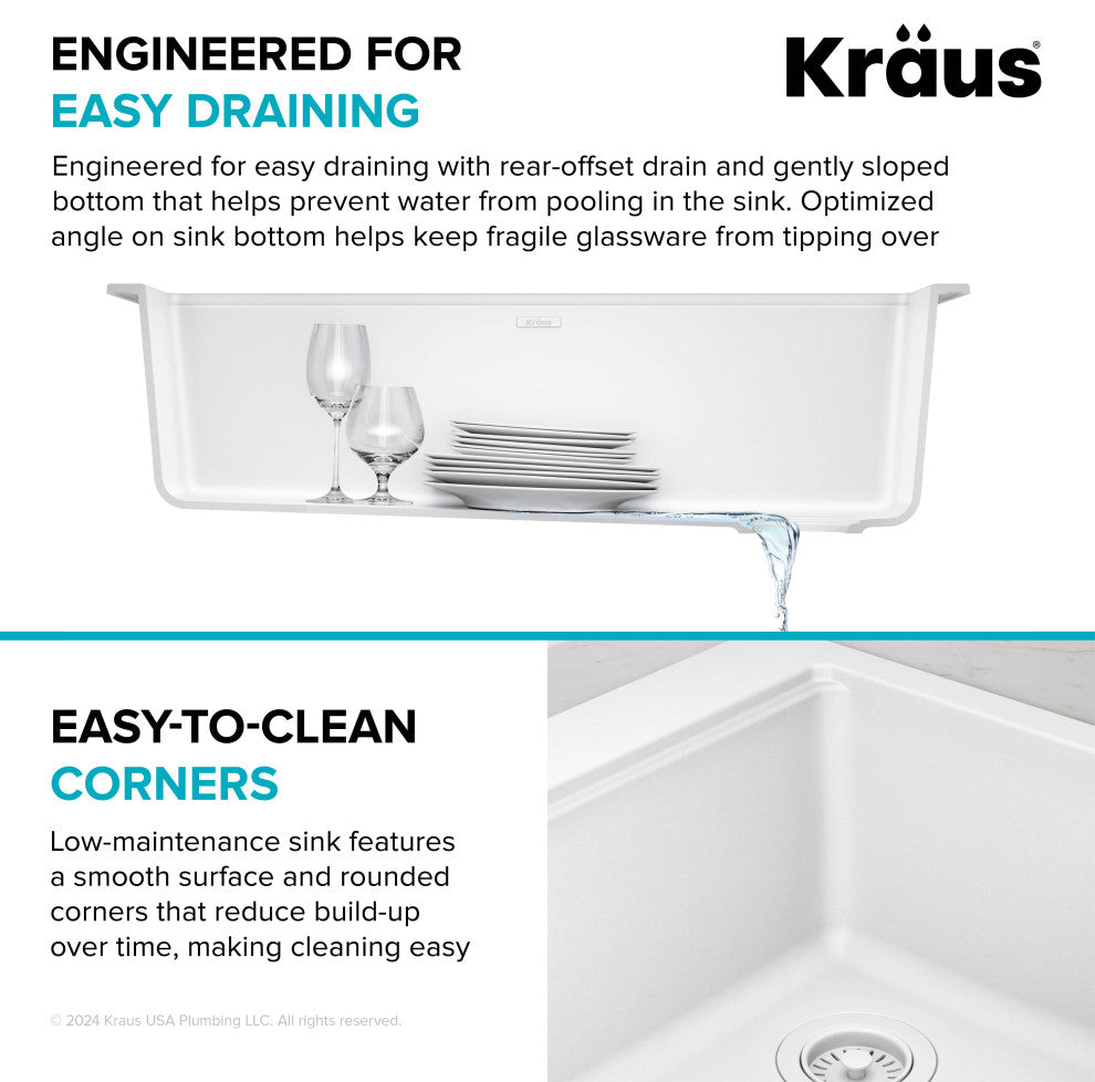 KRAUS Bellucci 33" Workstation Drop, Farmhouse Granite Kitchen Sink White